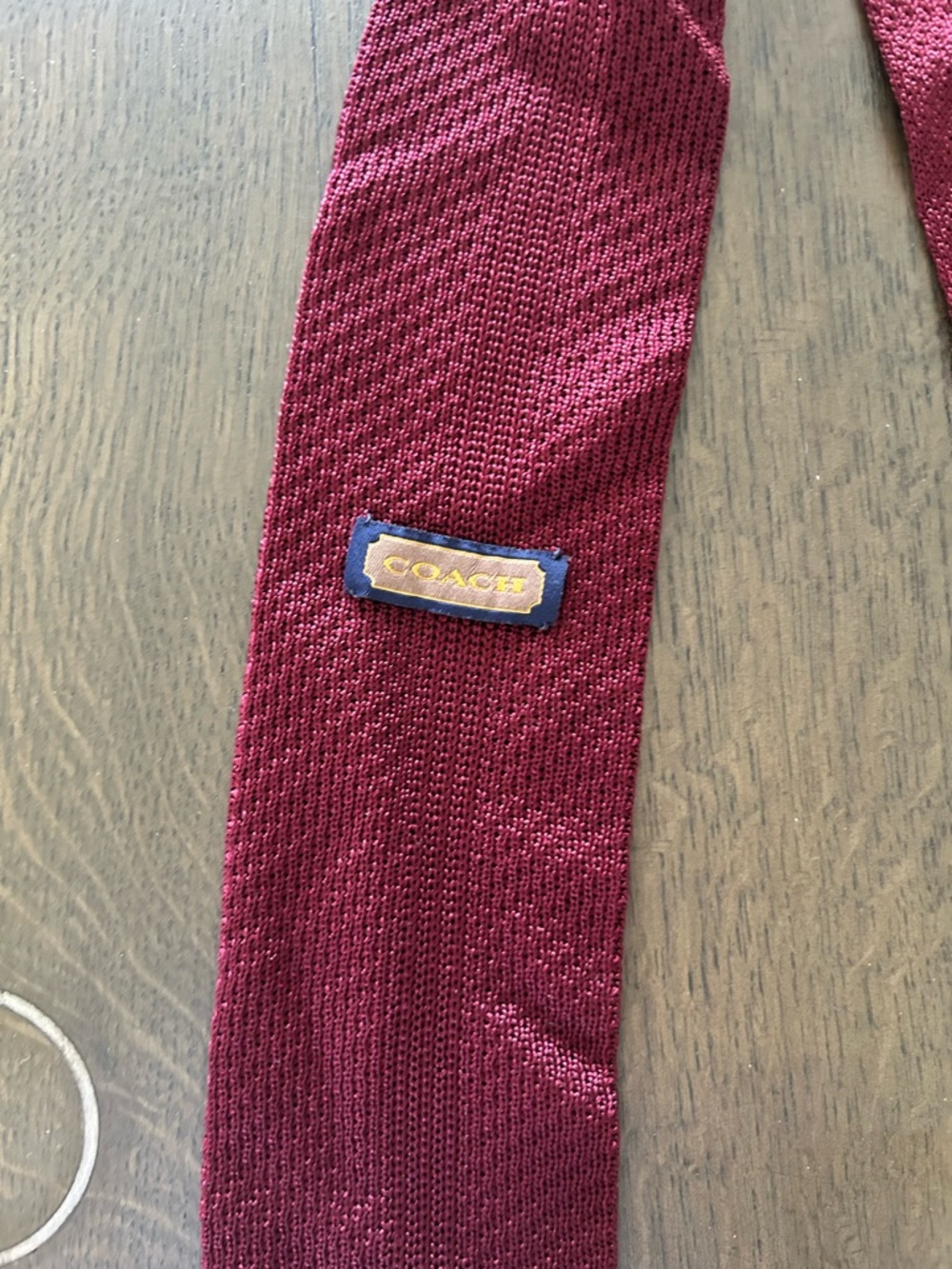 Coach men’s knit maroon wine necktie tie - Picture 5 of 9